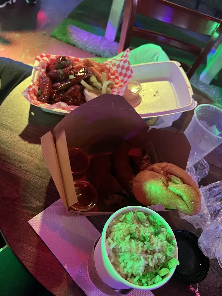 Chicken Wings Etouffee Egg Rolls and Etouffee